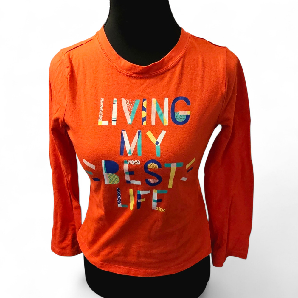 Basic Editions Living My Best Life Graphic Long Sleeve Shirt Red Kids L 10/12